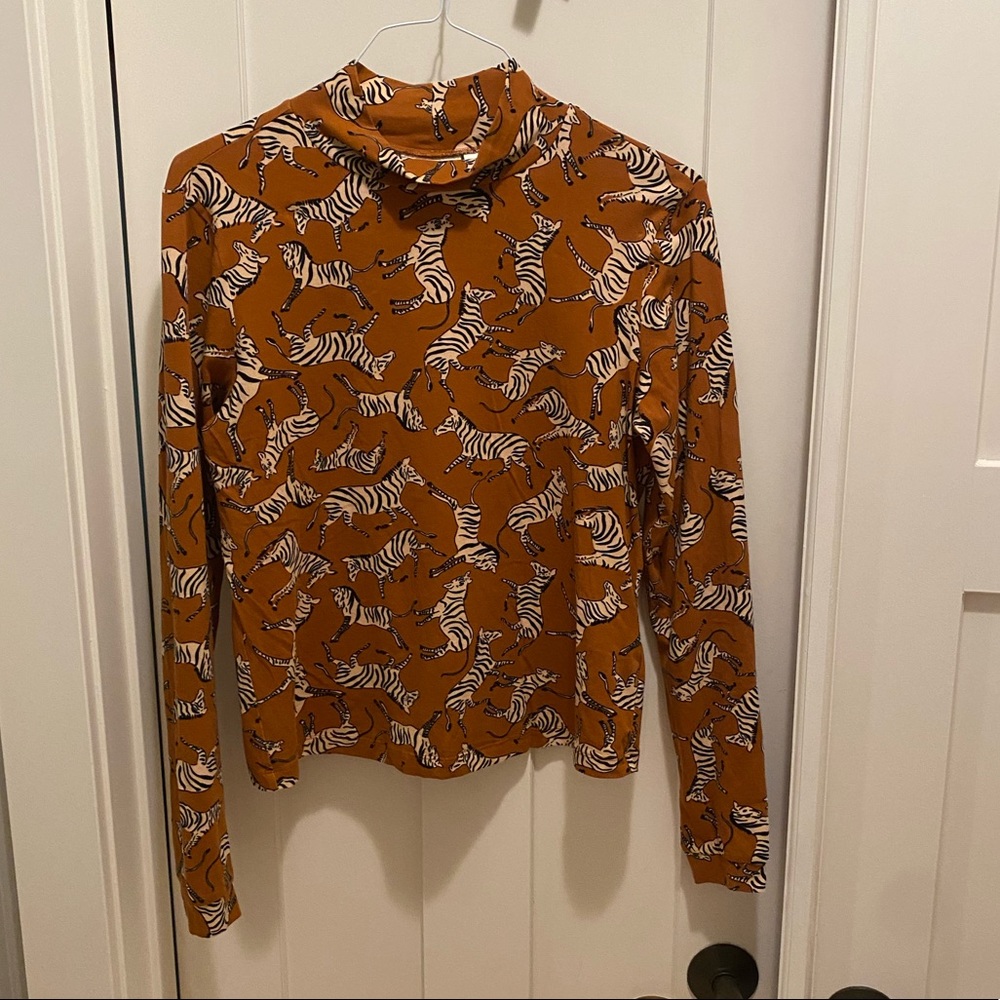 Maeve by Anthropologie Womens Zebra Print Mock Neck Turtle Neck Size Medium